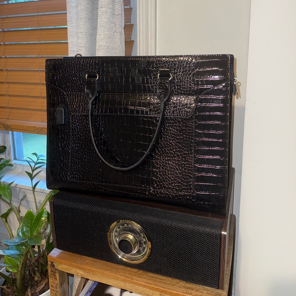 Black Crocodile Embossed Tote Bag